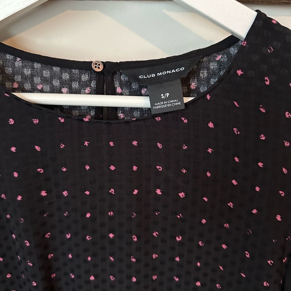 Club Monaco Black Blouse with Pink Dots - Small - Picture 2 of 6